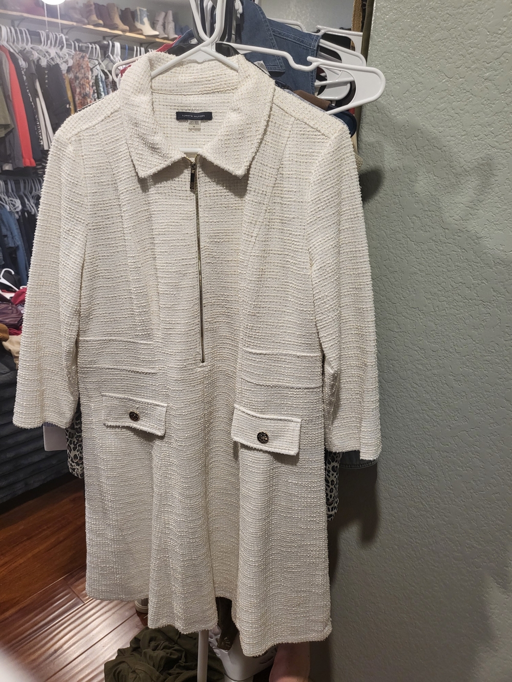 Tommy Hilfiger Cream Textured Zip-Front Dress